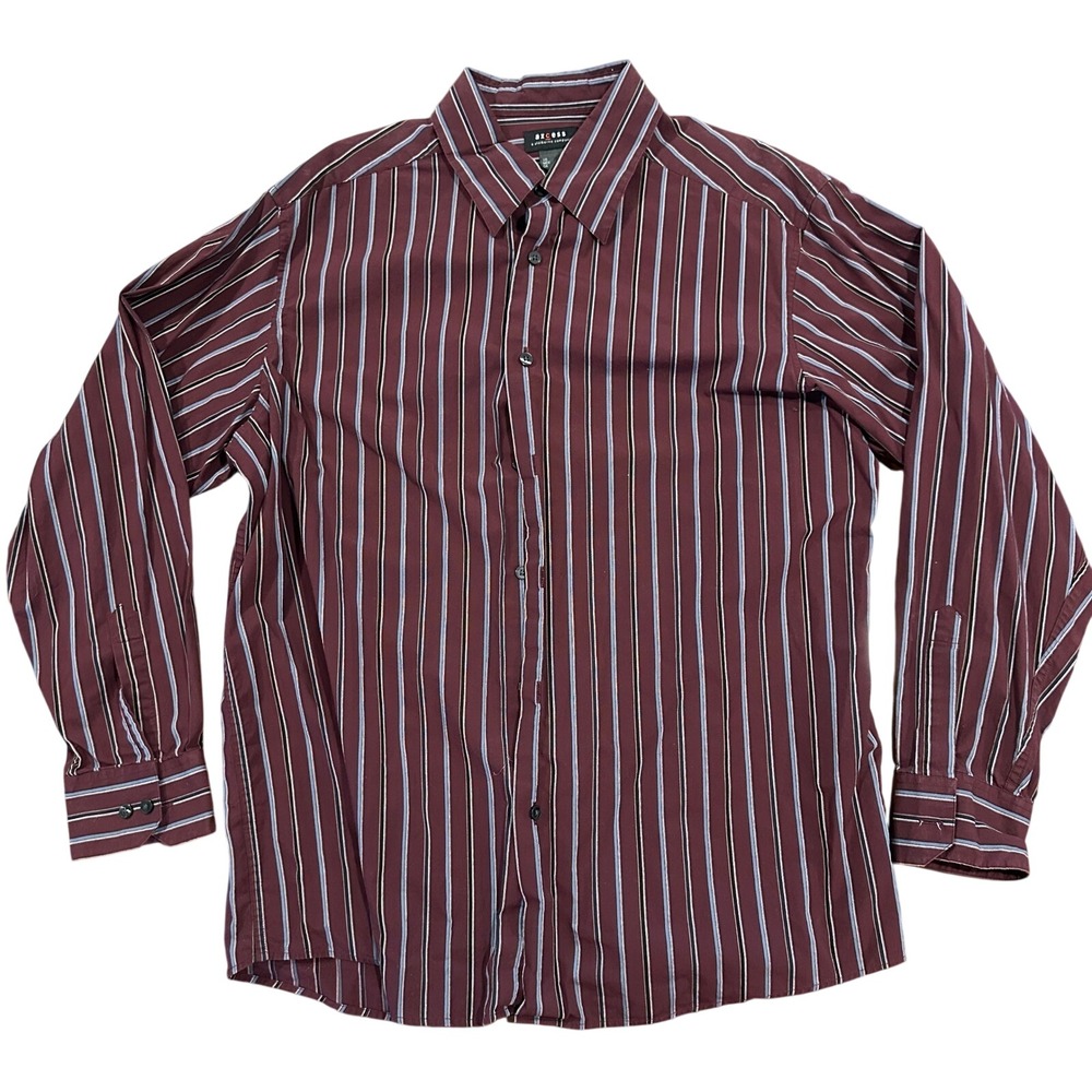 Cotton Axcess Claiborne Mens XL Burgundy Striped Button Down Shirt Long Sleeve